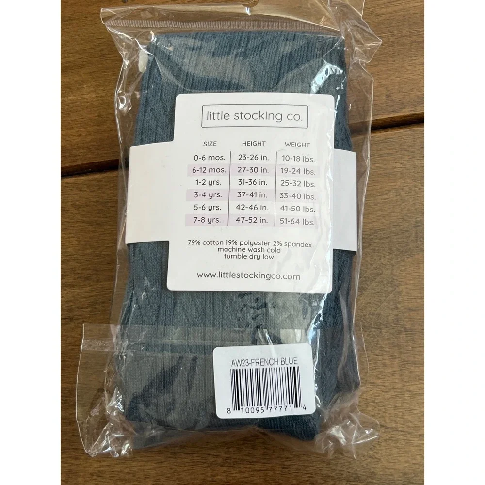 Little Stocking Co Kids French Blue Cable Knit Tights Size 3-4Y AW23-FRENCH BLUE